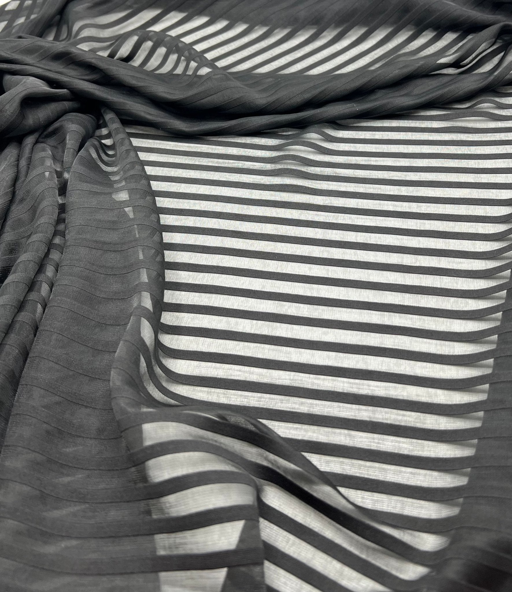 Black Stripe Mesh Fabric 2 Way Stretch - T9 Fabrics